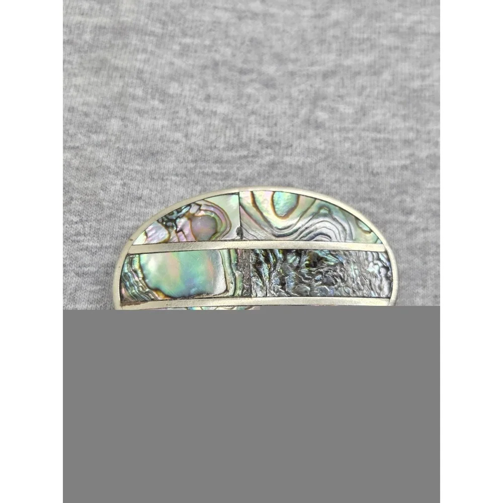 Vintage Abalone Shell Hecho En Mexico Handmade Mexican Silver Belt Buckle Womens